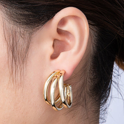 14K Gold Filled 30mm Minimalist Triple Band C-Shaped Hoop Earrings | Earrings-00136