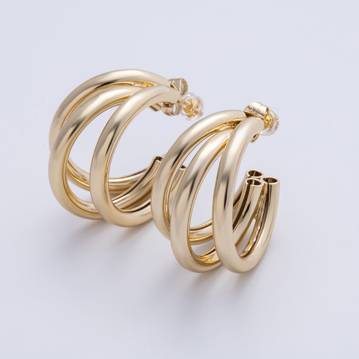 14K Gold Filled 30mm Minimalist Triple Band C-Shaped Hoop Earrings | Earrings-00136
