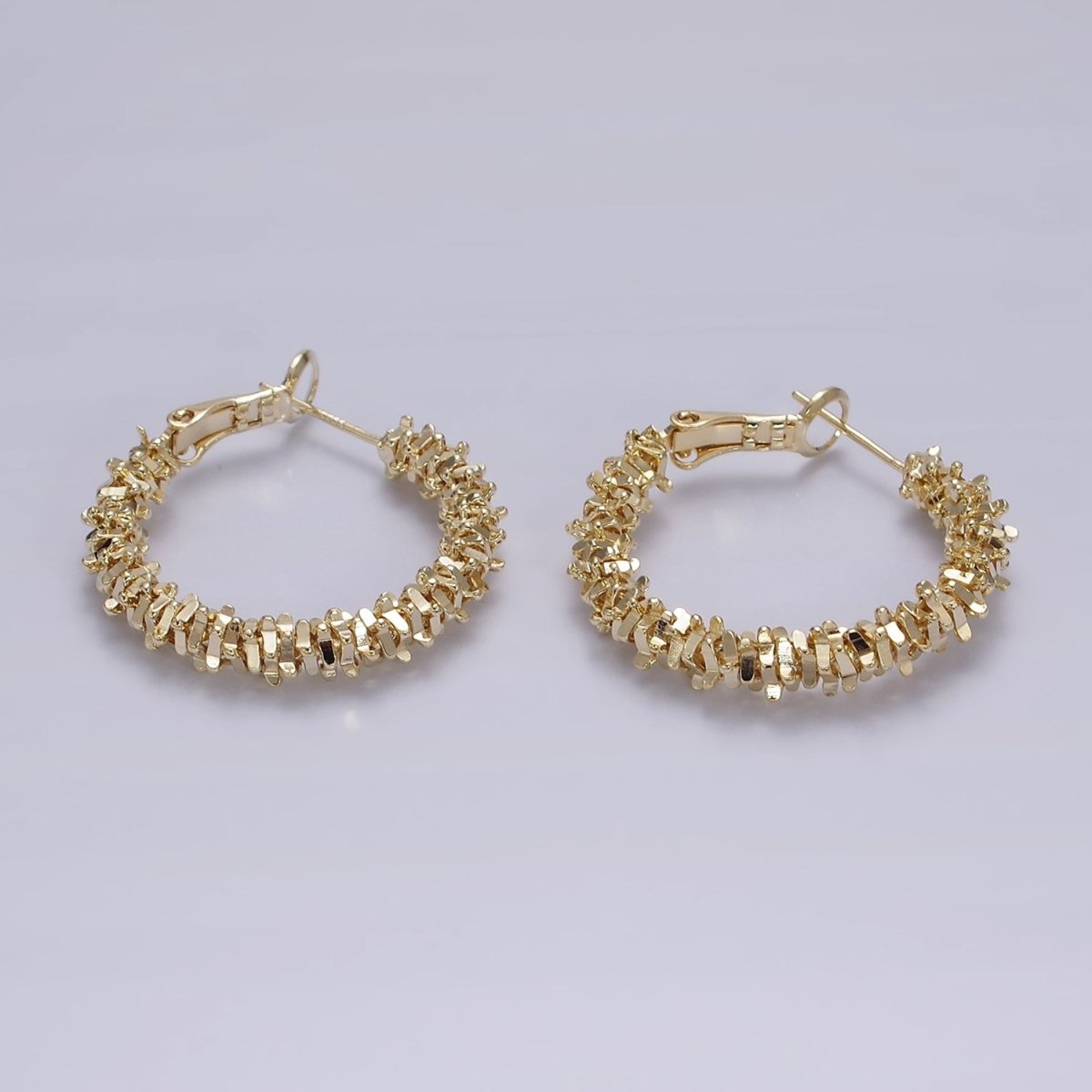 14K Gold Filled 30mm Multiple Geometric Bead Hinge Hoop Earrings in Gold &amp; Silver | AE297 AE298