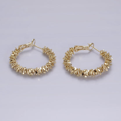 14K Gold Filled 30mm Multiple Geometric Bead Hinge Hoop Earrings in Gold &amp; Silver | AE297 AE298