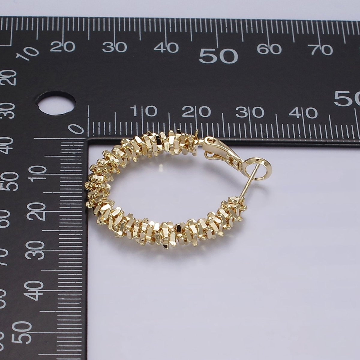 14K Gold Filled 30mm Multiple Geometric Bead Hinge Hoop Earrings in Gold &amp; Silver | AE297 AE298