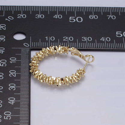 14K Gold Filled 30mm Multiple Geometric Bead Hinge Hoop Earrings in Gold &amp; Silver | AE297 AE298