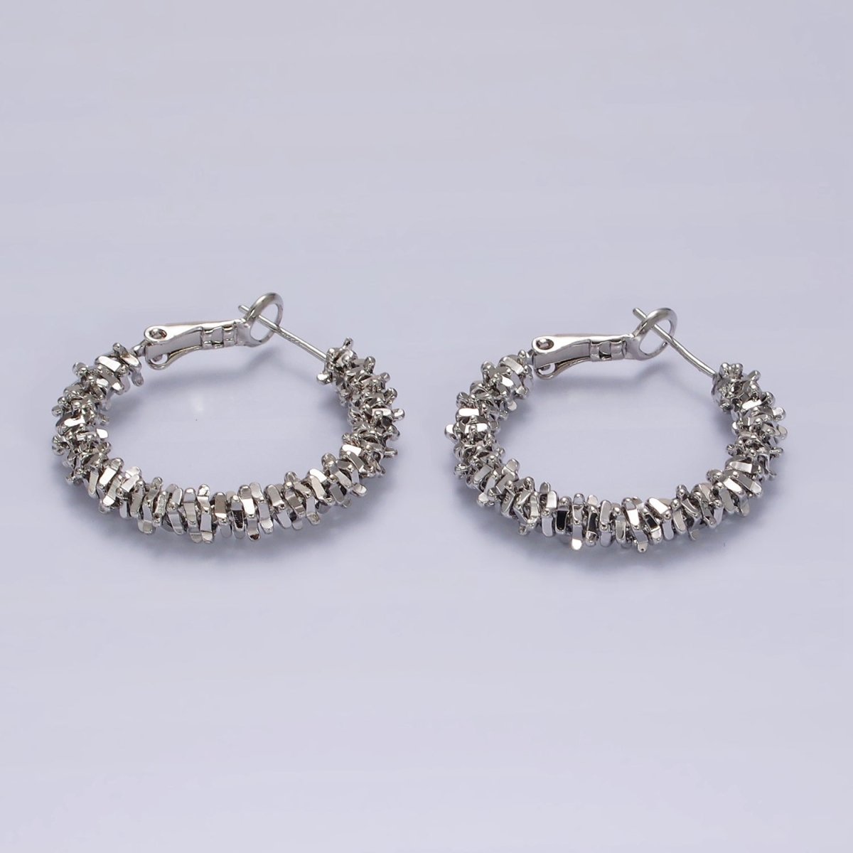 14K Gold Filled 30mm Multiple Geometric Bead Hinge Hoop Earrings in Gold &amp; Silver | AE297 AE298