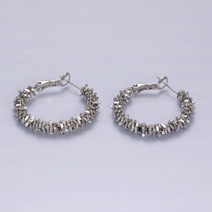 14K Gold Filled 30mm Multiple Geometric Bead Hinge Hoop Earrings in Gold &amp; Silver | AE297 AE298