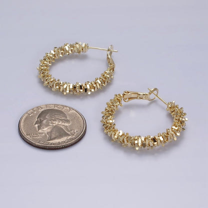 14K Gold Filled 30mm Multiple Geometric Bead Hinge Hoop Earrings in Gold &amp; Silver | AE297 AE298