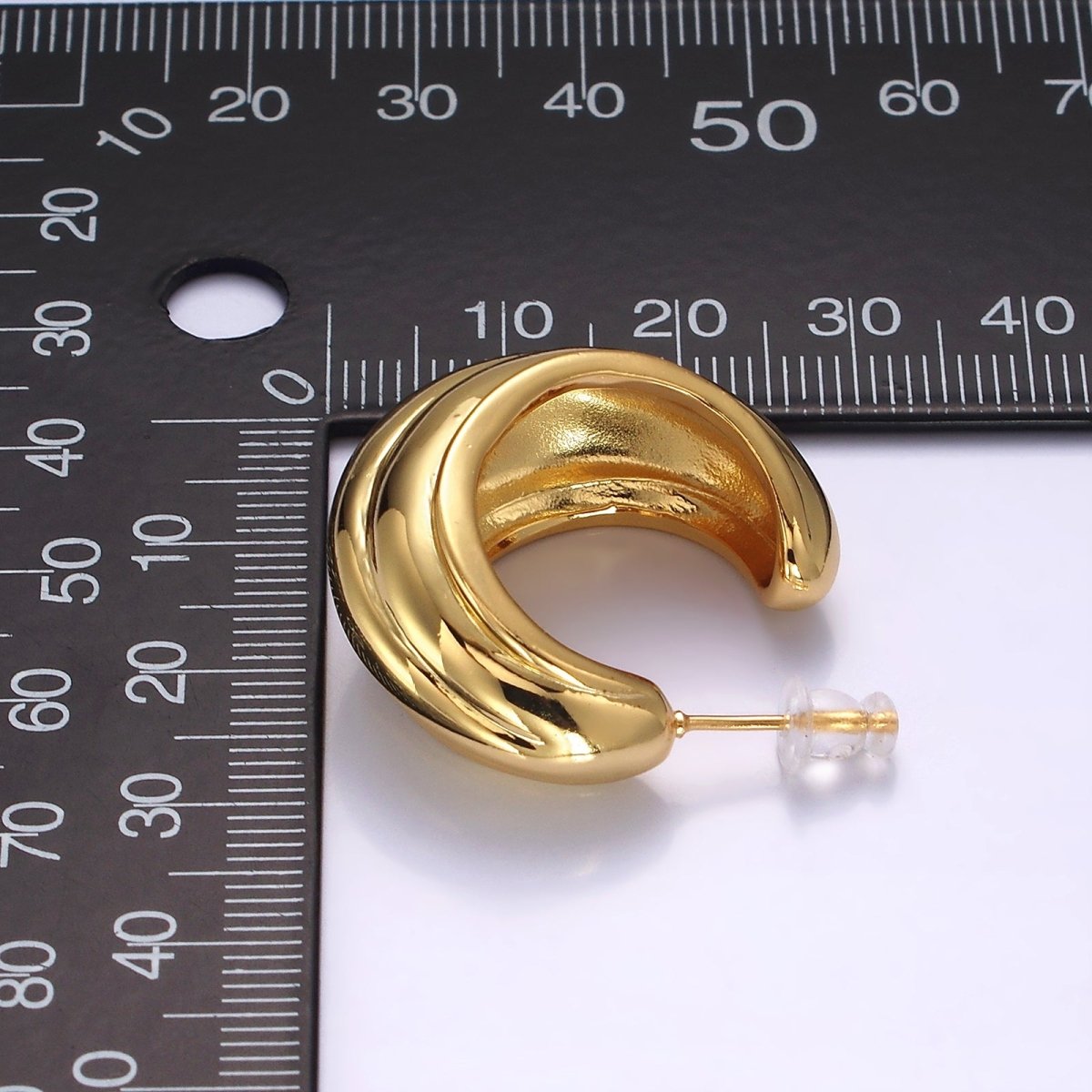 14K Gold Filled 30mm Multiple Line Dome C-Shaped Hoop Earrings in Silver &amp; Gold | AE-104 AE-105