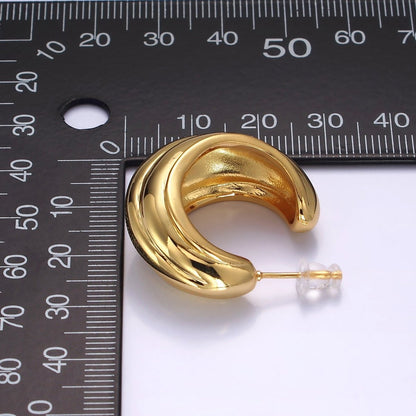 14K Gold Filled 30mm Multiple Line Dome C-Shaped Hoop Earrings in Silver &amp; Gold | AE-104 AE-105
