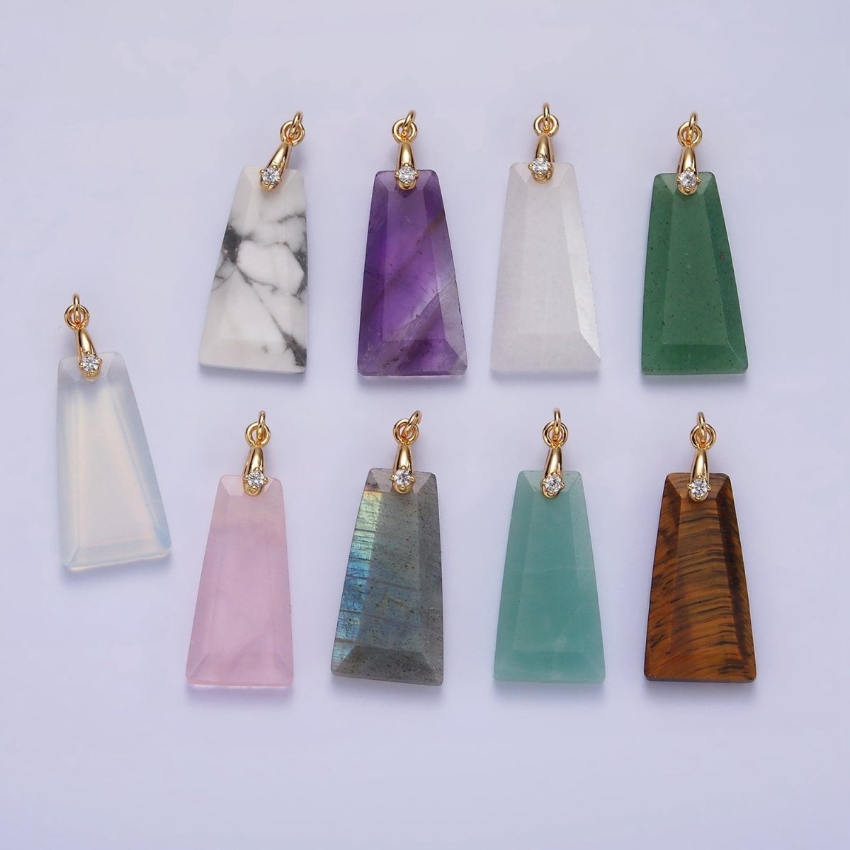 14K Gold Filled 30mm Natural Gemstone Triangle CZ Bail Pendant | AG324 - AG332