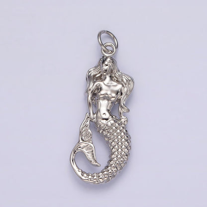 14K Gold Filled 30mm Ocean Sea Mermaid Textured Charm in Gold &amp; Silver | N1506 N1510