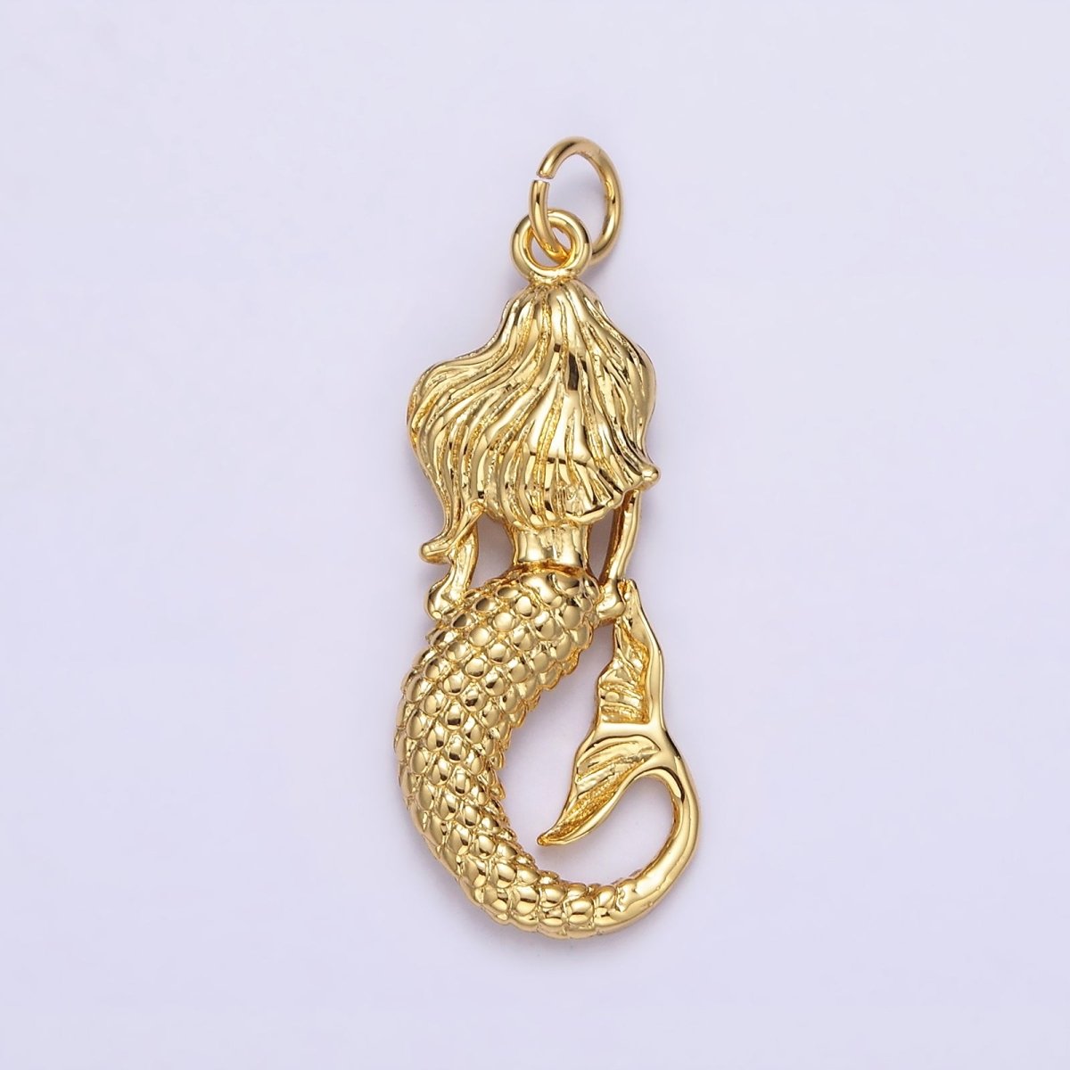 14K Gold Filled 30mm Ocean Sea Mermaid Textured Charm in Gold &amp; Silver | N1506 N1510