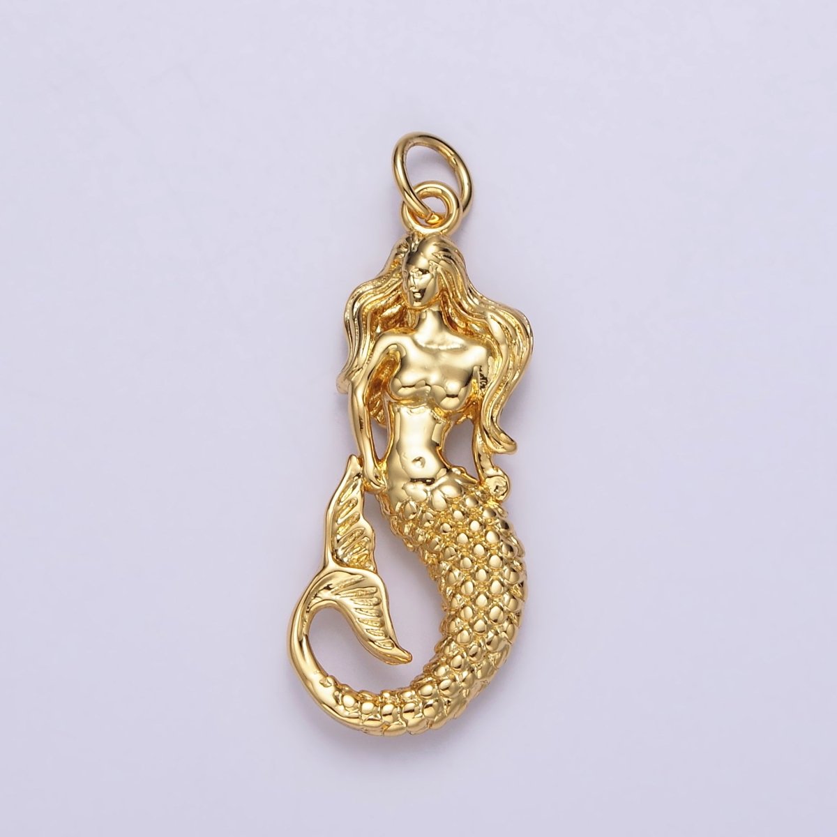14K Gold Filled 30mm Ocean Sea Mermaid Textured Charm in Gold &amp; Silver | N1506 N1510