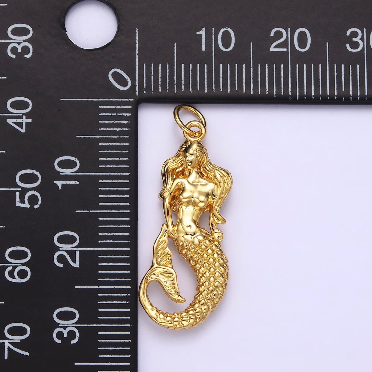 14K Gold Filled 30mm Ocean Sea Mermaid Textured Charm in Gold &amp; Silver | N1506 N1510