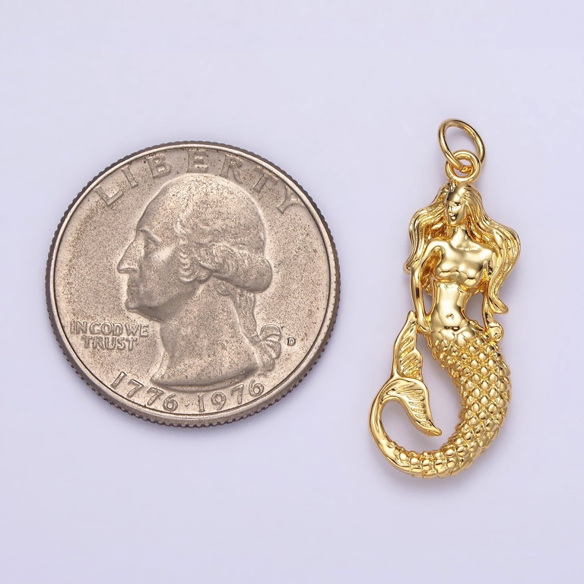 14K Gold Filled 30mm Ocean Sea Mermaid Textured Charm in Gold &amp; Silver | N1506 N1510