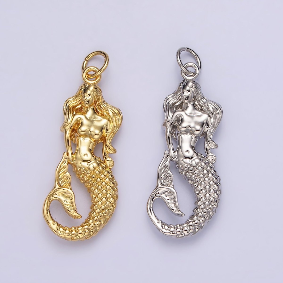 14K Gold Filled 30mm Ocean Sea Mermaid Textured Charm in Gold &amp; Silver | N1506 N1510