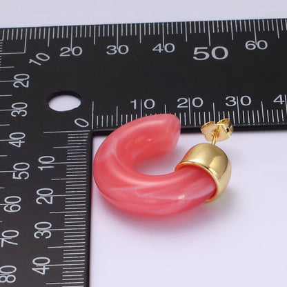 14K Gold Filled 30mm Orange, White Resin C-Shaped Hoop Earrings | AE186 AE187