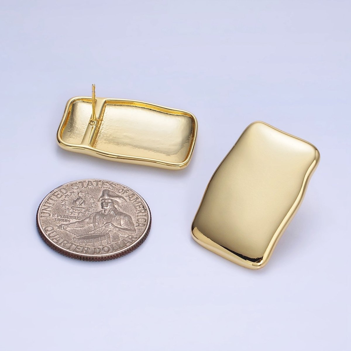 14K Gold Filled 30mm Rectangle Bar Minimalist Stud Earrings in Gold &amp; Silver | P500 P501