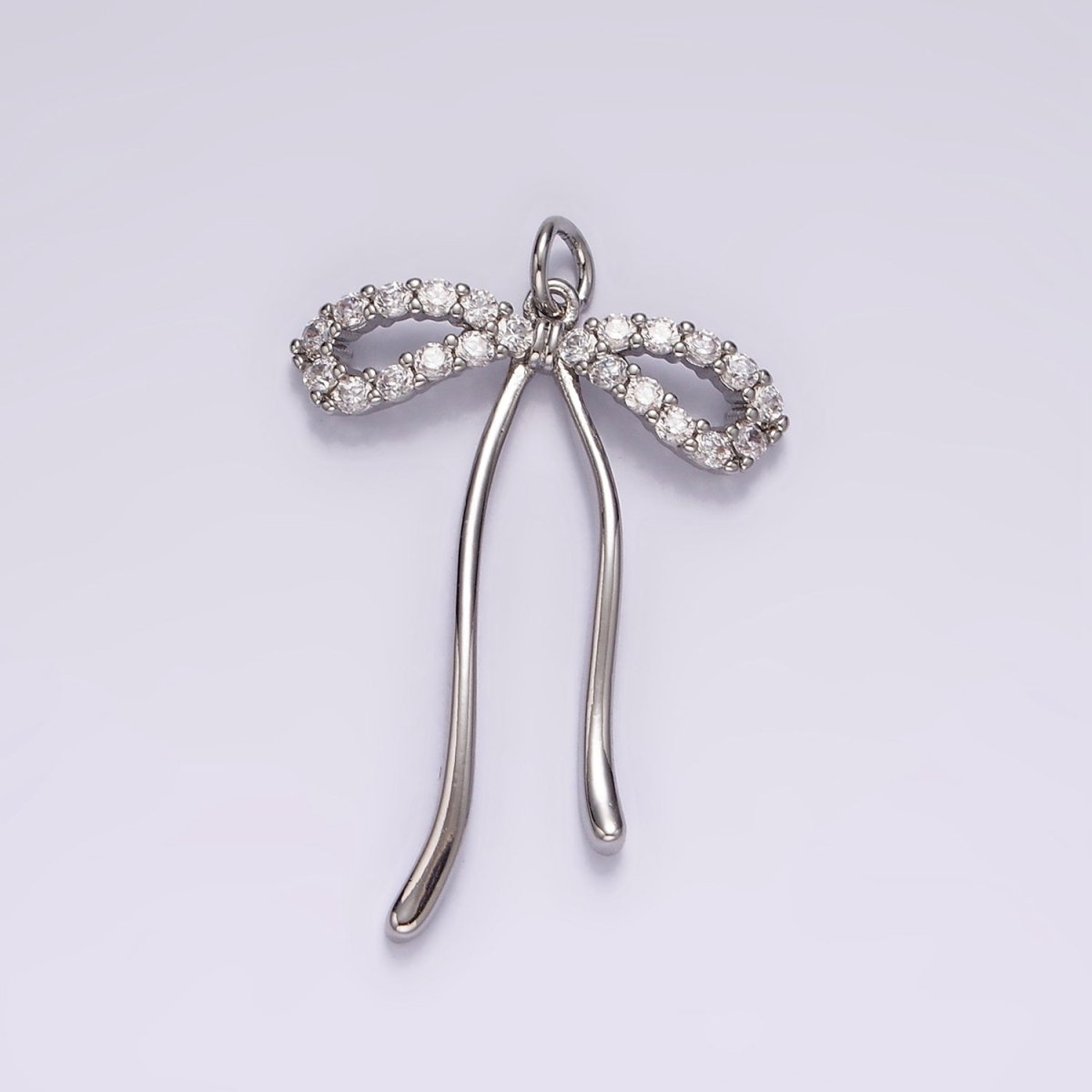 14K Gold Filled 30mm Ribbon Bow Micro Paved CZ Charm in Gold &amp; Silver | AG495