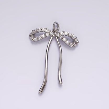 14K Gold Filled 30mm Ribbon Bow Micro Paved CZ Charm in Gold &amp; Silver | AG495