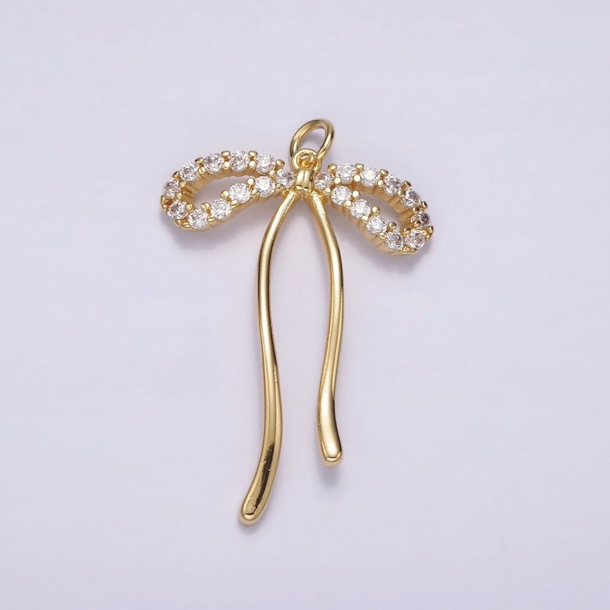 14K Gold Filled 30mm Ribbon Bow Micro Paved CZ Charm in Gold &amp; Silver | AG495