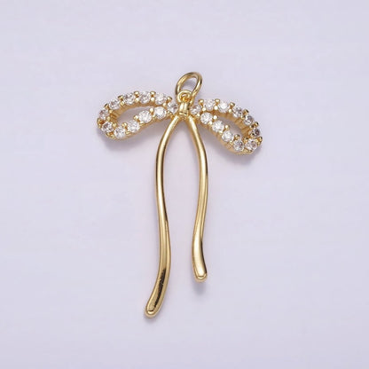 14K Gold Filled 30mm Ribbon Bow Micro Paved CZ Charm in Gold &amp; Silver | AG495