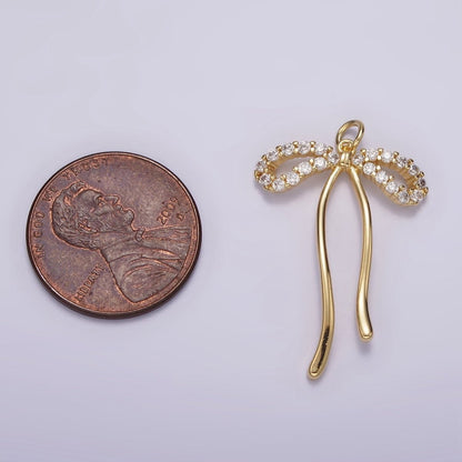 14K Gold Filled 30mm Ribbon Bow Micro Paved CZ Charm in Gold &amp; Silver | AG495