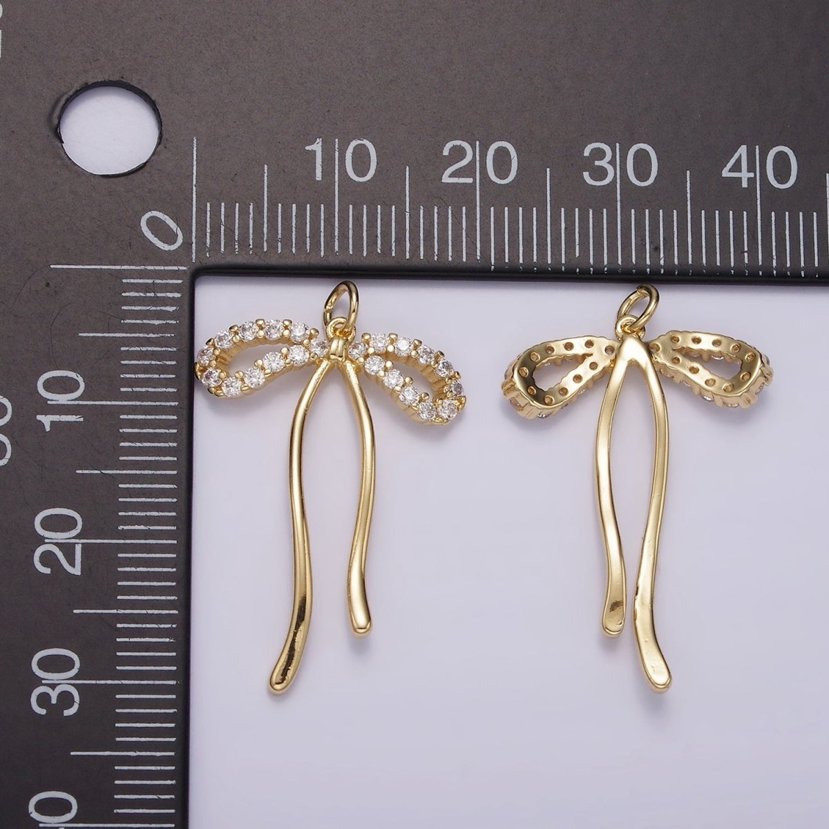 14K Gold Filled 30mm Ribbon Bow Micro Paved CZ Charm in Gold &amp; Silver | AG495
