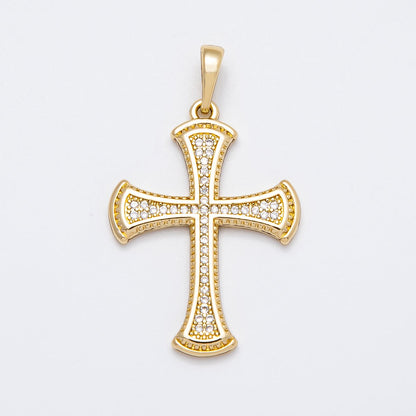 14K Gold Filled 31mm Micro Paved CZ Dotted Passion Cross Pendant | Charms-00520