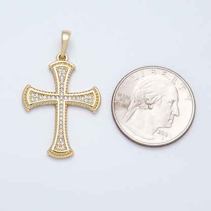 14K Gold Filled 31mm Micro Paved CZ Dotted Passion Cross Pendant | Charms-00520