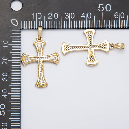 14K Gold Filled 31mm Micro Paved CZ Dotted Passion Cross Pendant | Charms-00520