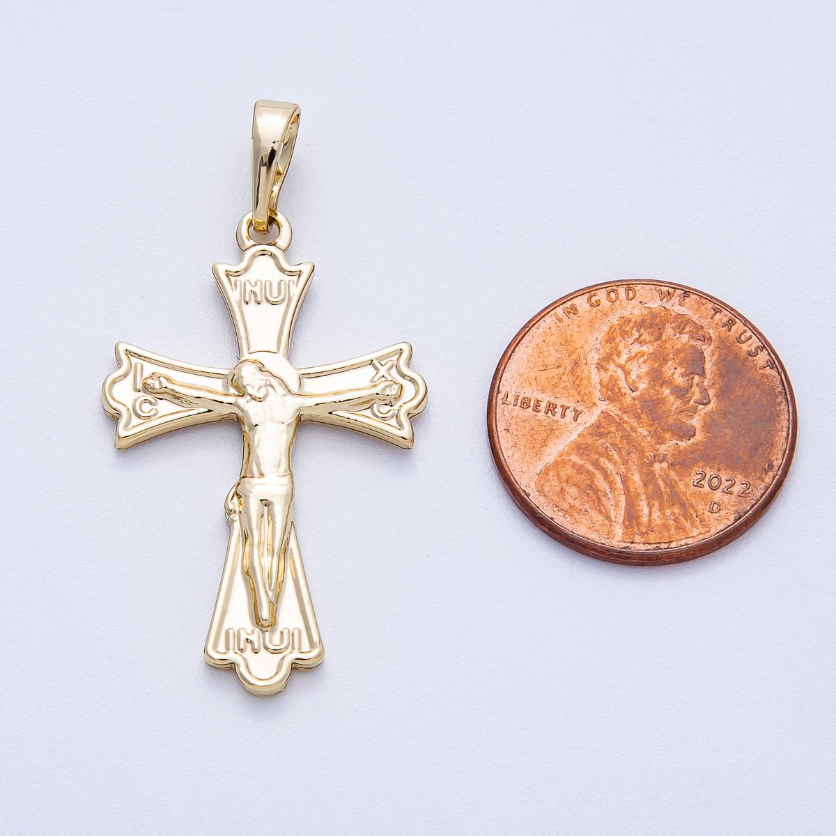 14K Gold Filled 32mm Minimalist Crucifix Religious Cross Pendant | Charms-00455