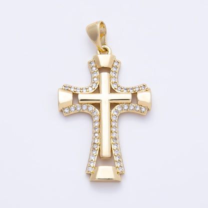 14K Gold Filled 33mm Micro Paved CZ Double Open Flared Cross Pendant | Charms-01261