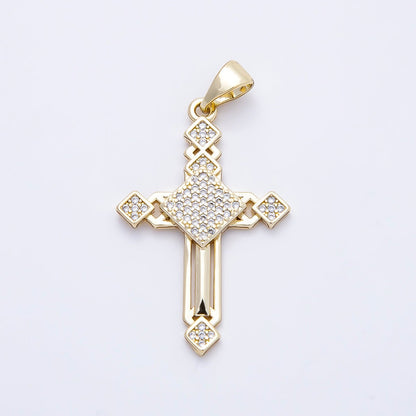 14K Gold Filled 33mm Micro Paved CZ Religious Open Cross Pendant | Charms-01167