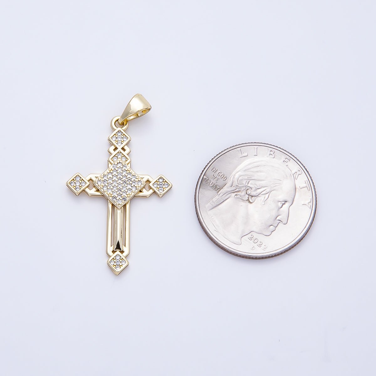 14K Gold Filled 33mm Micro Paved CZ Religious Open Cross Pendant | Charms-01167