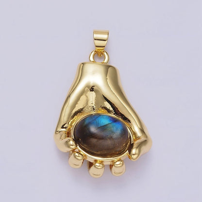 14K Gold Filled 34mm Hand-Held Labradorite Cabochon Pendant | AA682