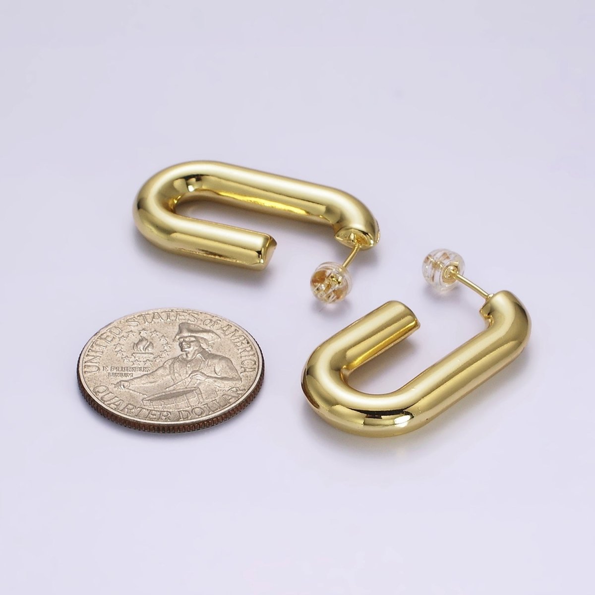 14K Gold Filled 35mm Chubby J-Shaped Hoop Earrings in Gold &amp; Silver | AE547 AE548