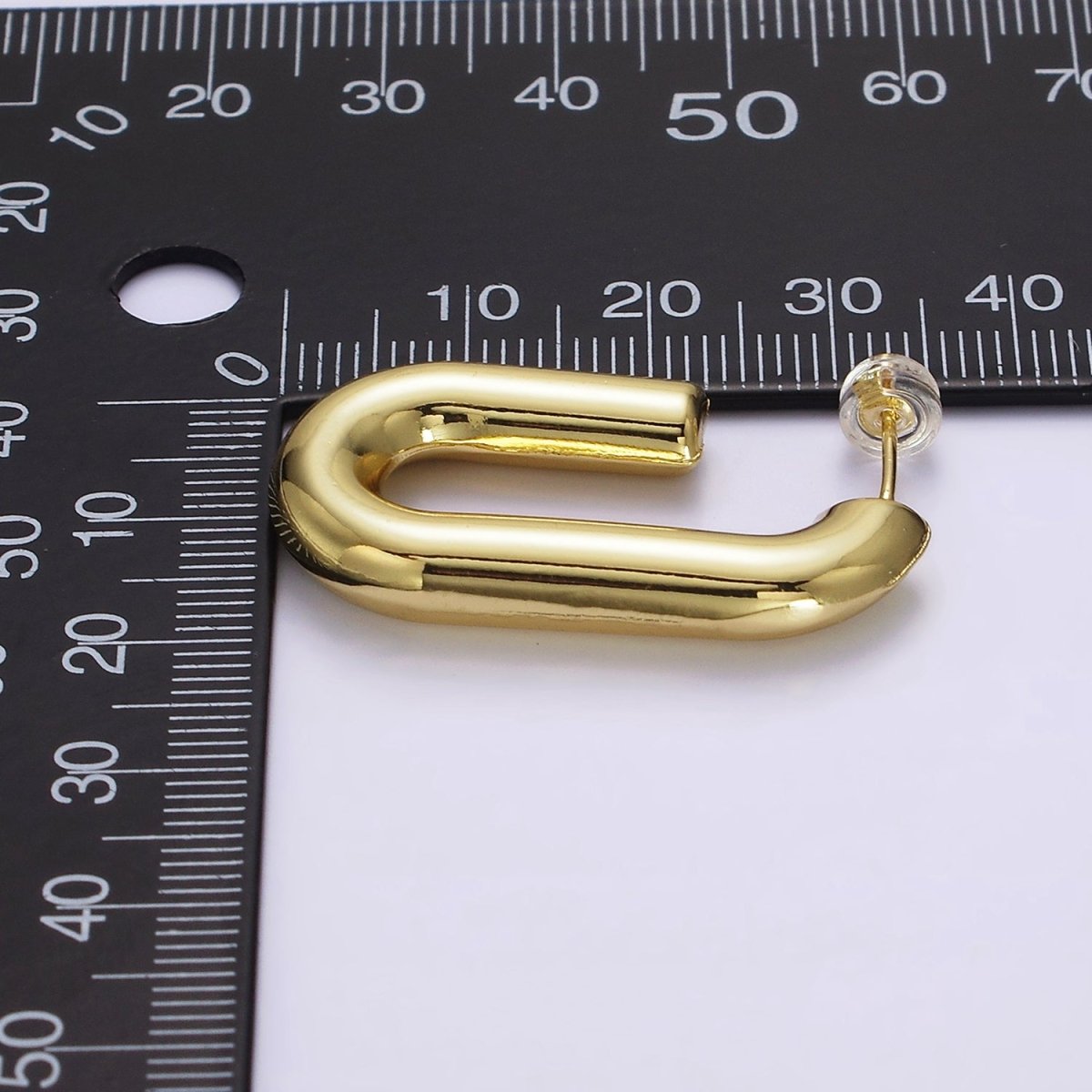 14K Gold Filled 35mm Chubby J-Shaped Hoop Earrings in Gold &amp; Silver | AE547 AE548