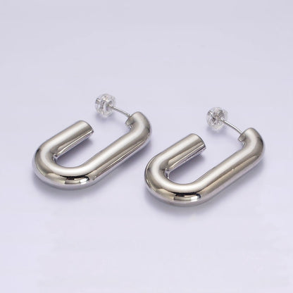 14K Gold Filled 35mm Chubby J-Shaped Hoop Earrings in Gold &amp; Silver | AE547 AE548