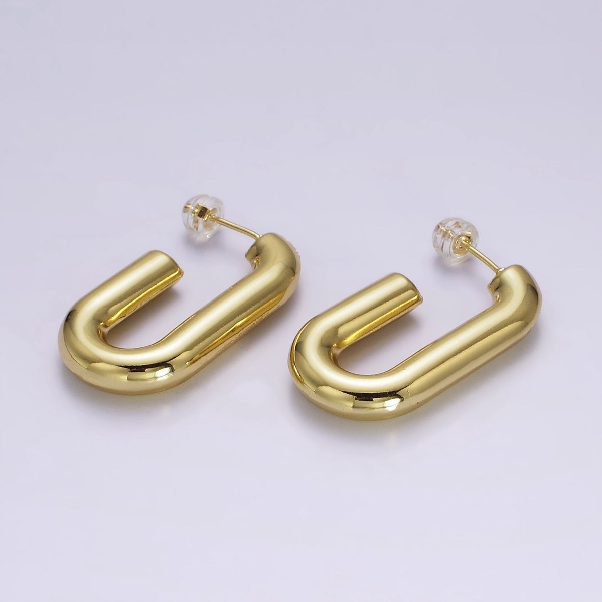 14K Gold Filled 35mm Chubby J-Shaped Hoop Earrings in Gold &amp; Silver | AE547 AE548