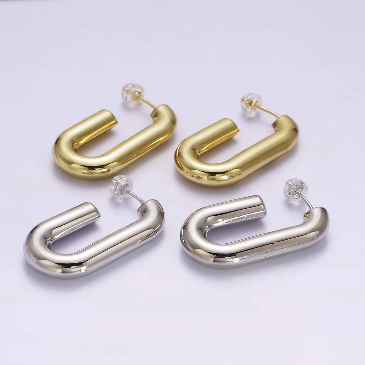 14K Gold Filled 35mm Chubby J-Shaped Hoop Earrings in Gold &amp; Silver | AE547 AE548