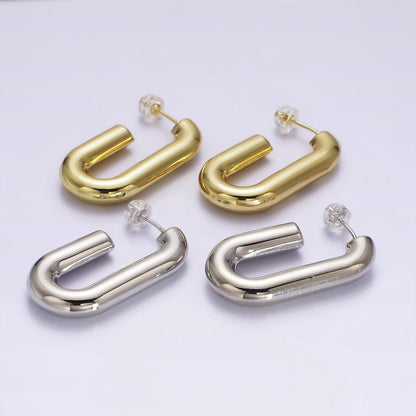 14K Gold Filled 35mm Chubby J-Shaped Hoop Earrings in Gold &amp; Silver | AE547 AE548