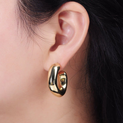 14K Gold Filled 35mm Chubby Rhombus C-Shaped Hoop Earrings in Gold &amp; Silver | AE214 AE384