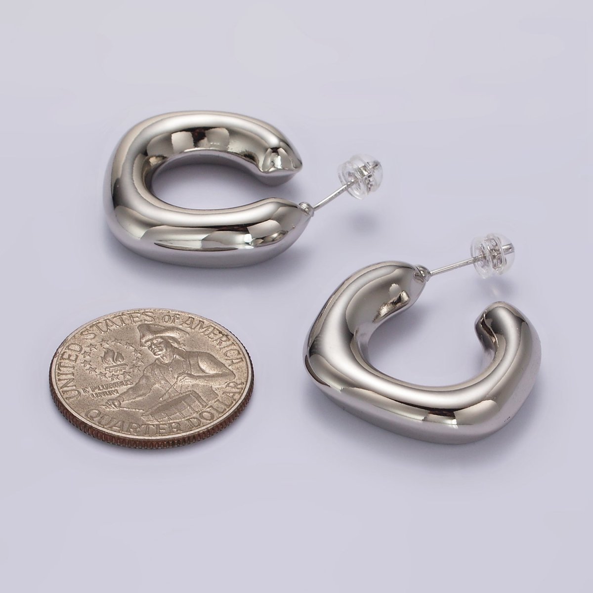 14K Gold Filled 35mm Chubby Rhombus C-Shaped Hoop Earrings in Gold &amp; Silver | AE214 AE384