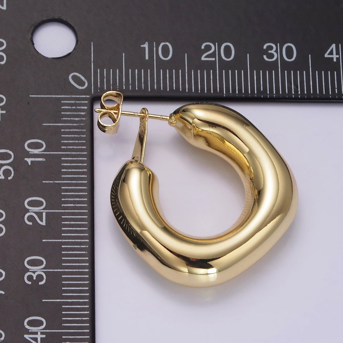 14K Gold Filled 35mm Chubby Rhombus C-Shaped Hoop Earrings in Gold &amp; Silver | AE214 AE384