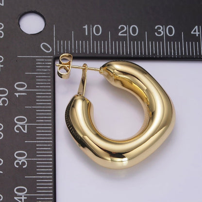 14K Gold Filled 35mm Chubby Rhombus C-Shaped Hoop Earrings in Gold &amp; Silver | AE214 AE384