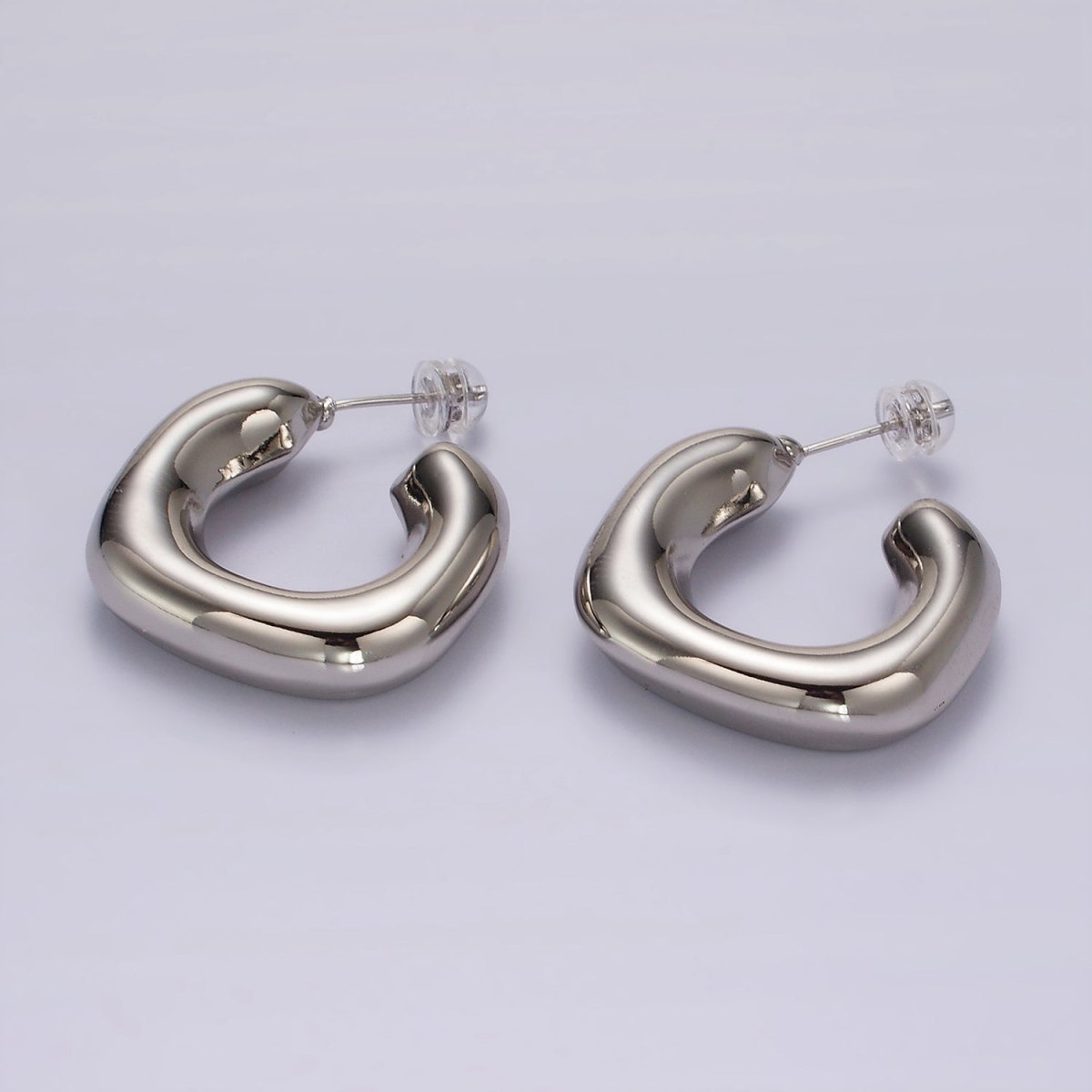 14K Gold Filled 35mm Chubby Rhombus C-Shaped Hoop Earrings in Gold &amp; Silver | AE214 AE384