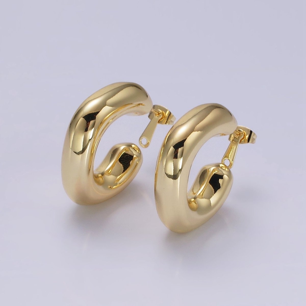 14K Gold Filled 35mm Chubby Rhombus C-Shaped Hoop Earrings in Gold &amp; Silver | AE214 AE384