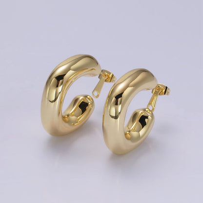 14K Gold Filled 35mm Chubby Rhombus C-Shaped Hoop Earrings in Gold &amp; Silver | AE214 AE384