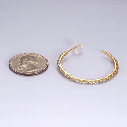 14K Gold Filled 35mm Clear CZ Lined C-Shaped Hoop Earrings in Gold &amp; Silver | AE153 AE154