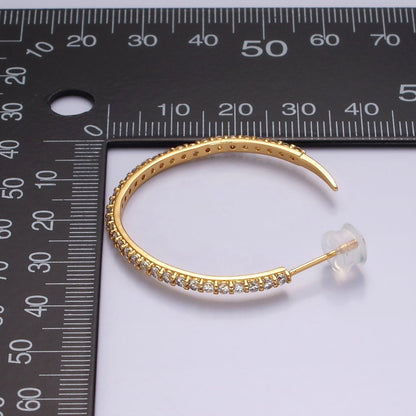 14K Gold Filled 35mm Clear CZ Lined C-Shaped Hoop Earrings in Gold &amp; Silver | AE153 AE154