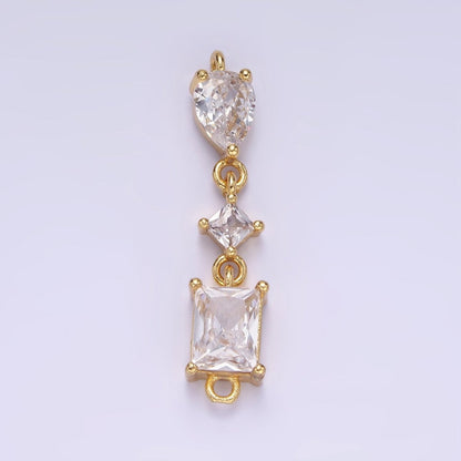 14K Gold Filled 35mm Clear CZ Teardrop Rhombus Baguette Connector | G270